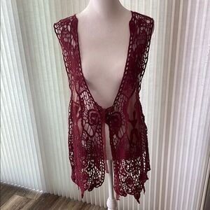 Burgundy Lace Crochet Vest
